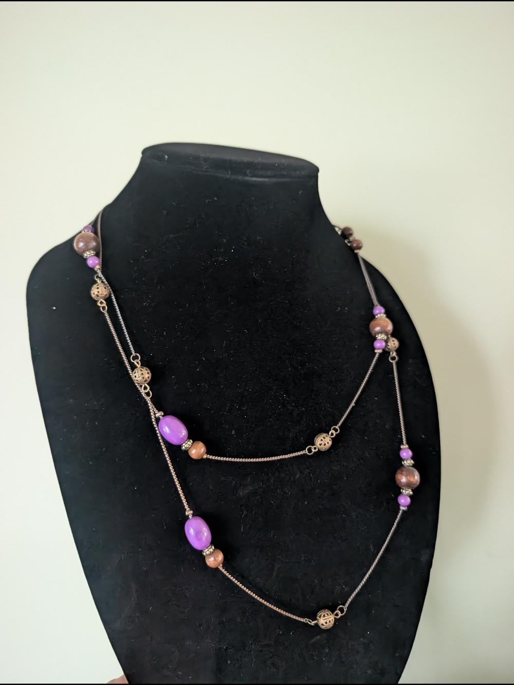 Elegant Purple and Bronze Beaded Long Necklace - Women Jewelry - Picture 2 of 8